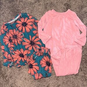 Velveteen by Bunny Knots bamboo pink flower and bright pink matching sets 2T